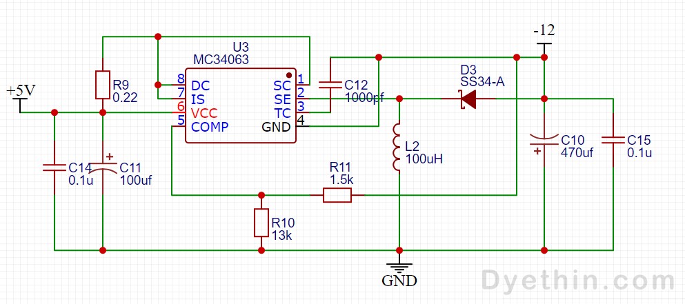 MC34063 Datasheet, pinout, 5V to 12V, -12V simulation and physical ...