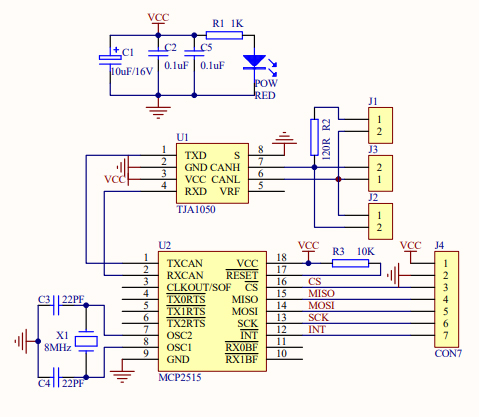 MCP2515 CAN module circuit schematic