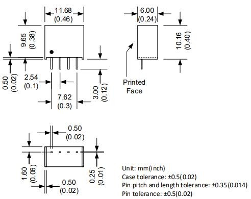 AM1S-1205SH30Z SIP-4 DC-DC converter dimensions drawing