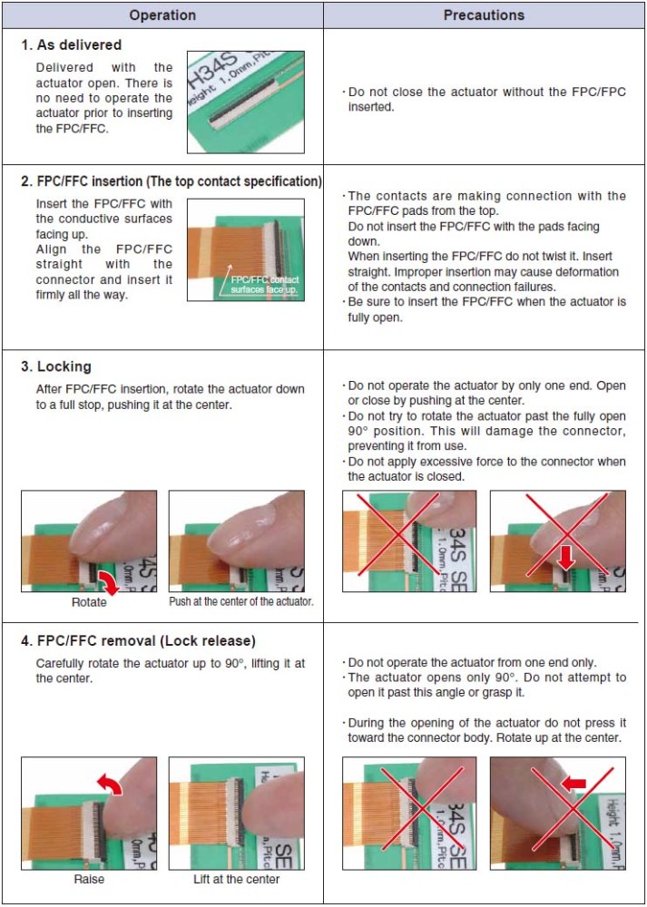 Back-flip actuator locking operation for FH34S-4S-0.5SH(50) Back-flip actuator locking operation for FH34S-4S-0.5SH(50)
