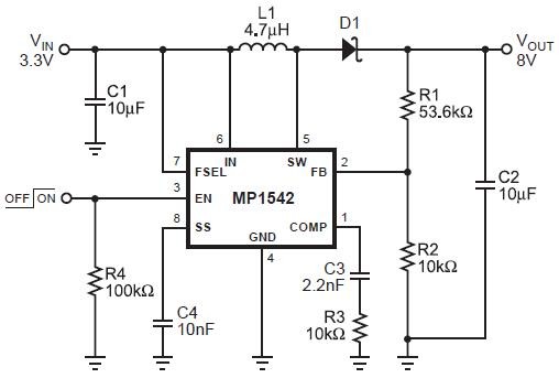 MP1542DK-LF-Z typical boost converter application circuit MP1542DK-LF-Z typical boost converter application circuit