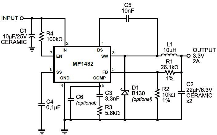 MP1482 Typical 3.3V Application Circuit