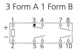 SFS3-DC12V standard schematic bottom view showing 3 Form A and 1 Form B contact arrangement SFS3-DC12V standard schematic bottom view showing 3 Form A and 1 Form B contact arrangement