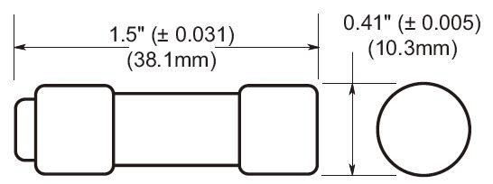 KTK-R midget fuse 10 × 38 mm outline. KTK-R midget fuse 10 × 38 mm outline.
